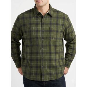 Ridgecut Toughwear Olive Green Navy Plaid‎ Heavy Cotton Flannel Shirt Size 2XL